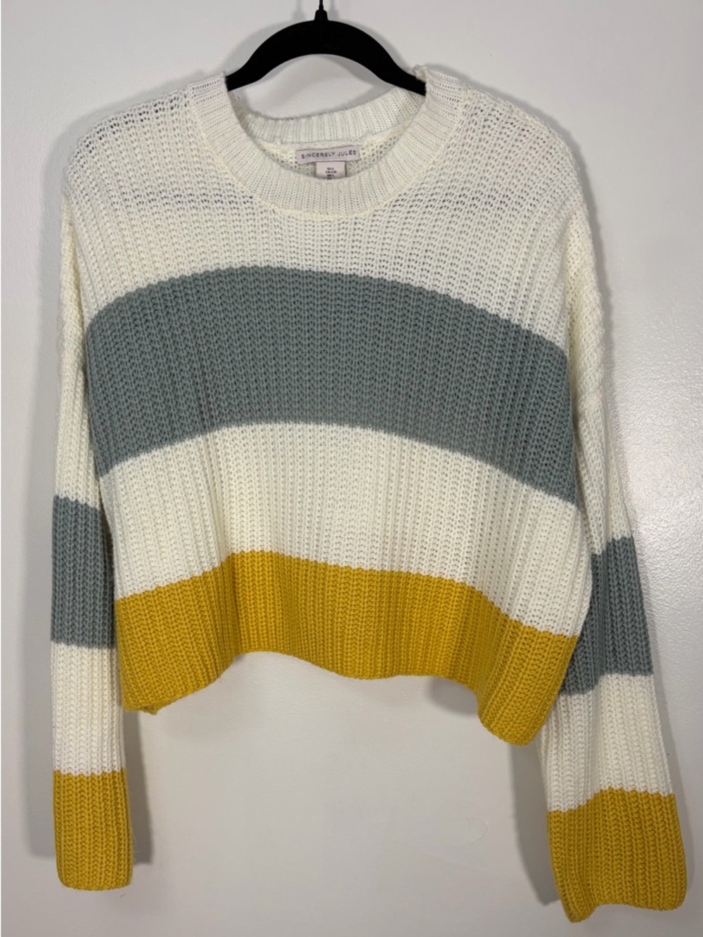 Sincerly Jules Cream, Gray & Mustard Striped Crewneck Sweater